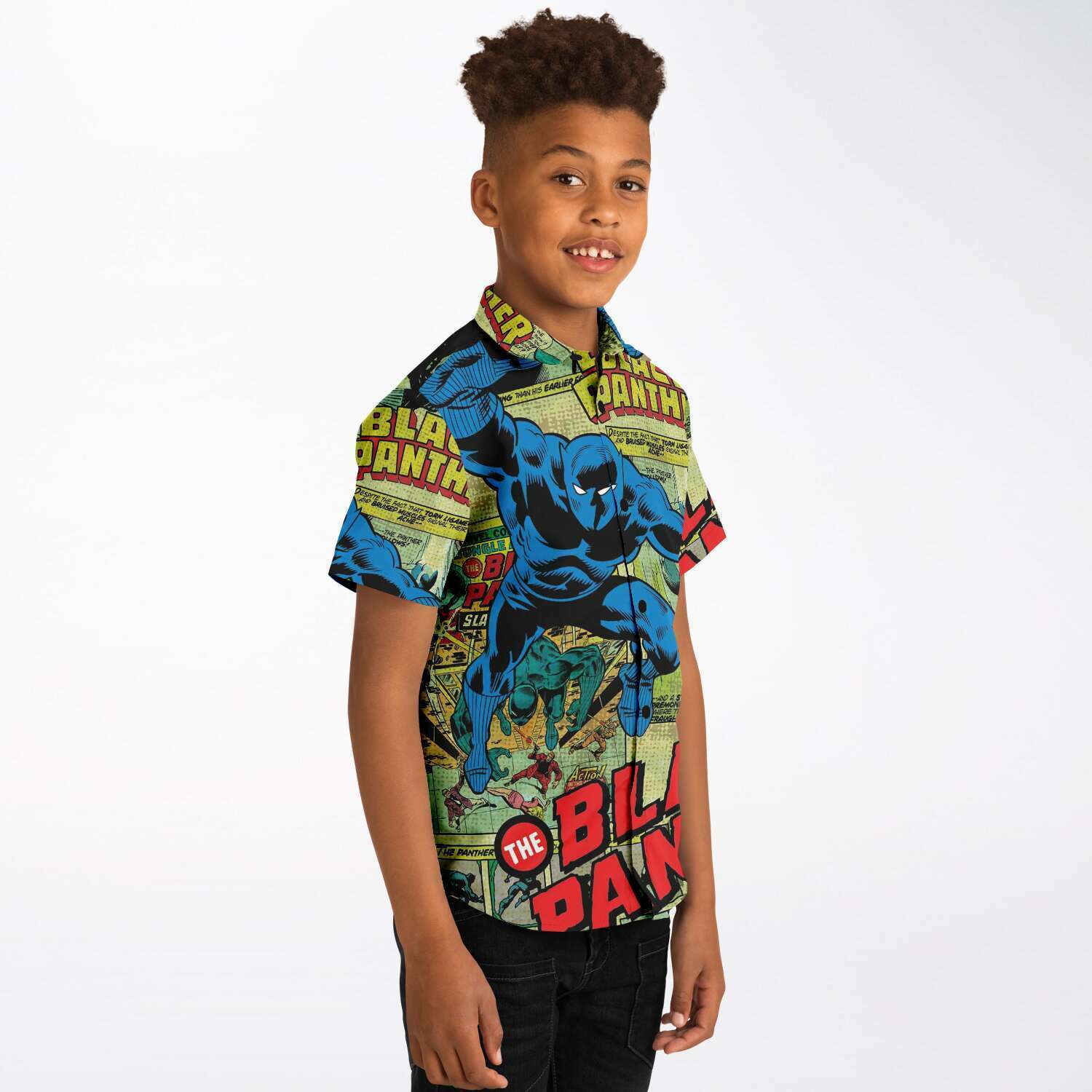 Black Comic Inspired Children's Button Down Casual Shirt