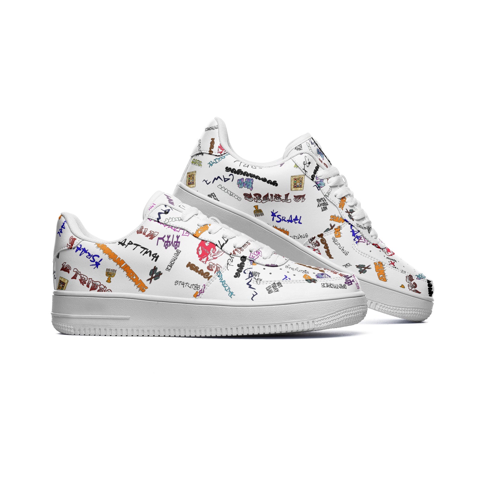 House Of Joseph Co Hebrew Scribbles L-Top Leather Sneakers