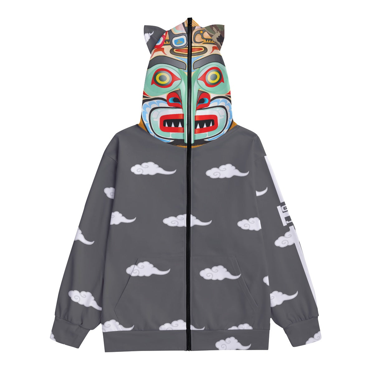 Warrior Mask All-Over Print Unisex Pullover Hoodie With Zipper Closure