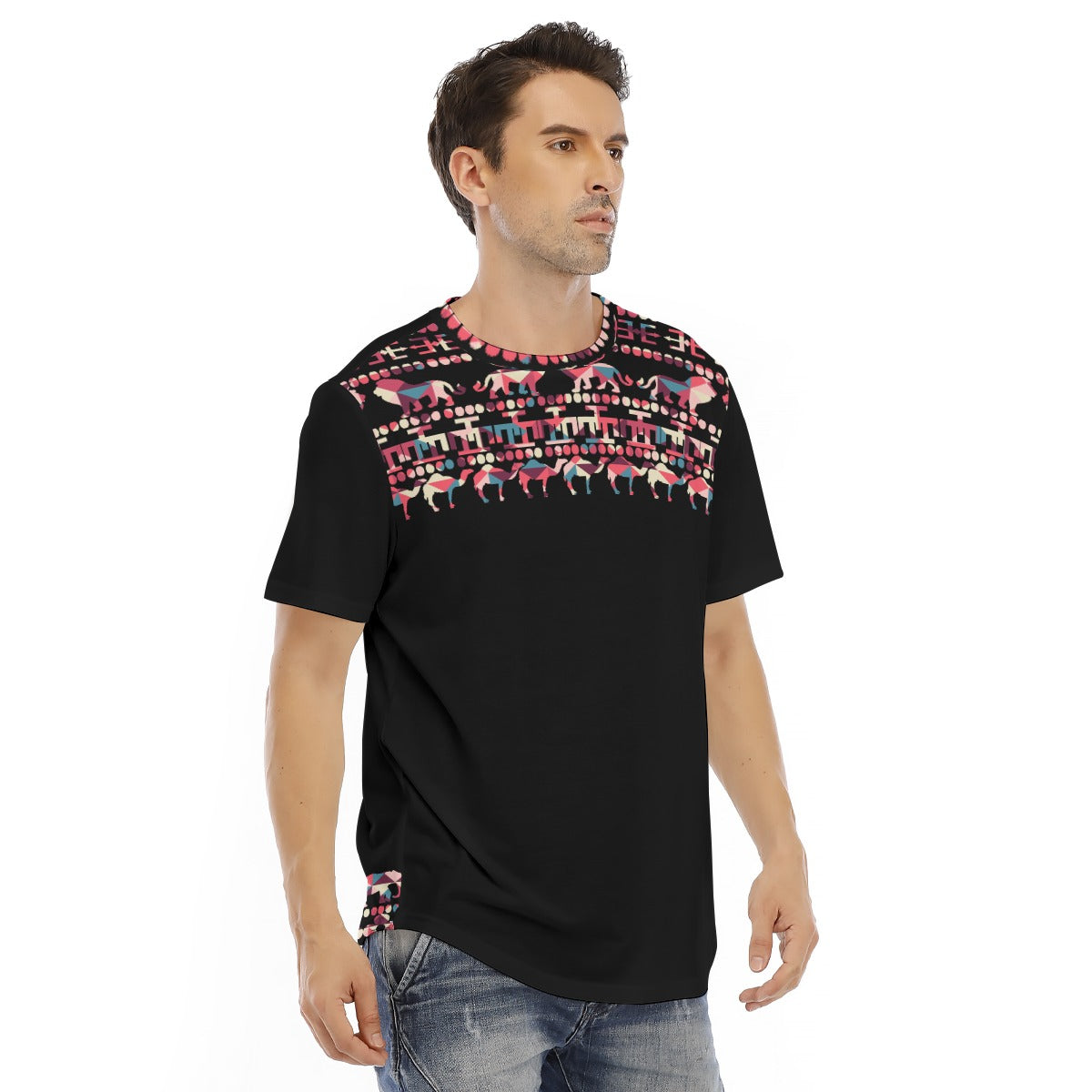Black Tribal Fusia All-Over Print Men's Short Sleeve Rounded Hem T-shirt