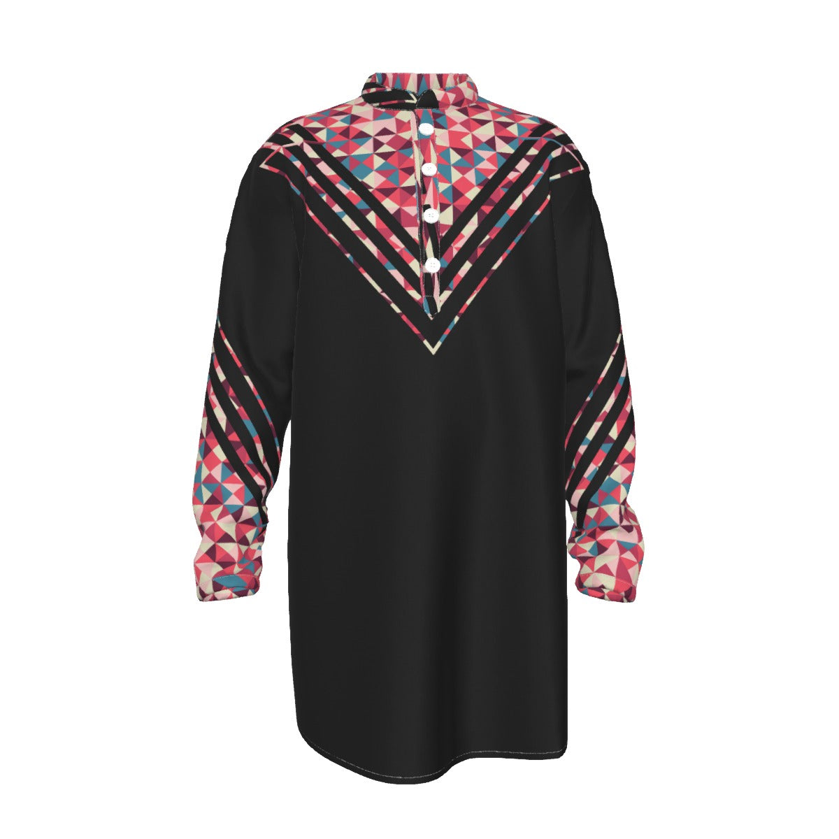 Geometric Black Passion Fruit All-Over Print Men's Stand-up Collar Long Shirt