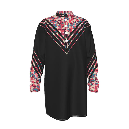 Geometric Black Passion Fruit All-Over Print Men's Stand-up Collar Long Shirt