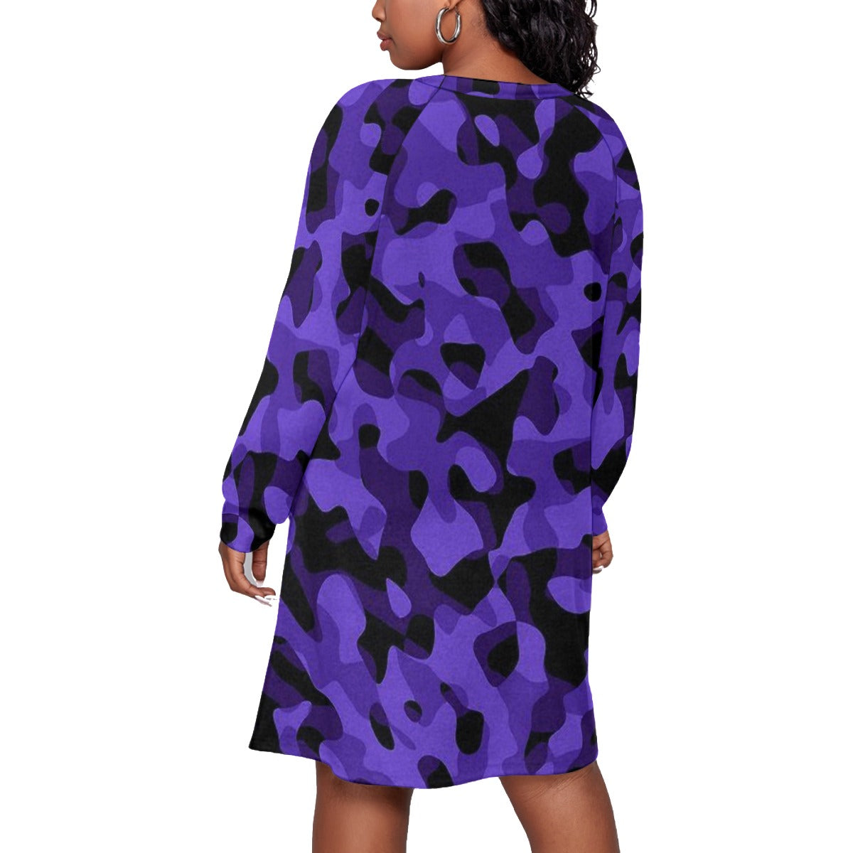 acamo purple All-Over Print Women's Dress With Raglan Sleeve(Plus Size)