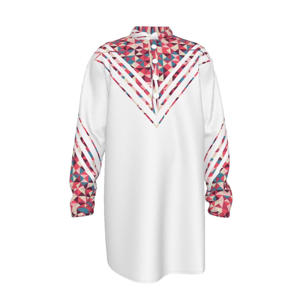 Geometric Passion Fruit White All-Over Print Men's Stand-up Collar Long Shirt