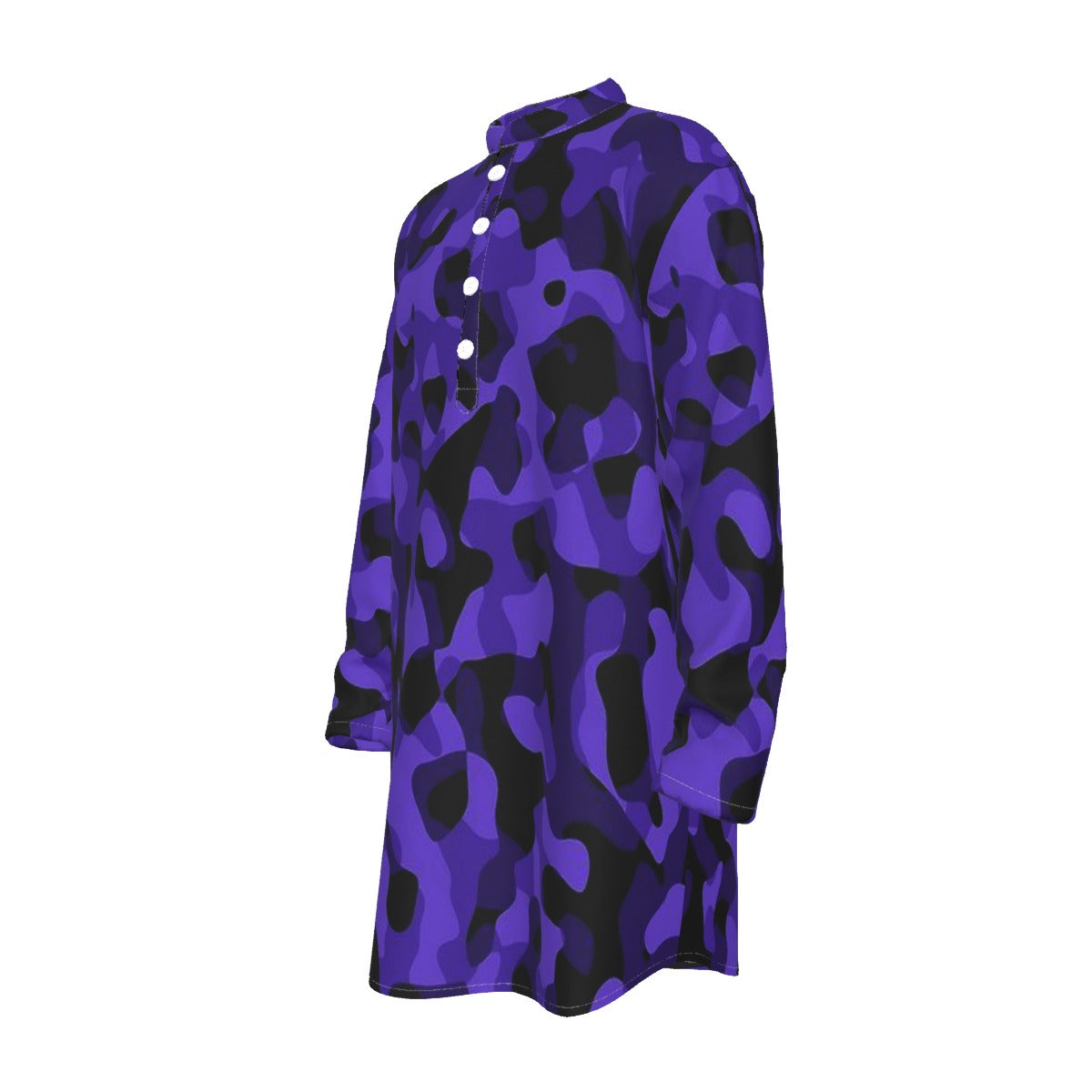 Purple Camo All-Over Print Men's Stand-up Collar Long Shirt