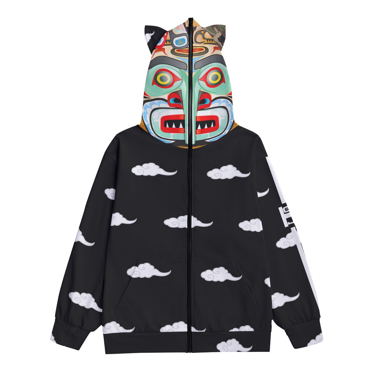 Warrior Mask All-Over Print Unisex Pullover Hoodie With Zipper Closure