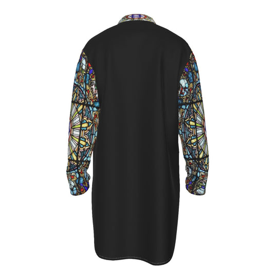 Mosaic All-Over Print Men's Stand-up Collar Long Shirt