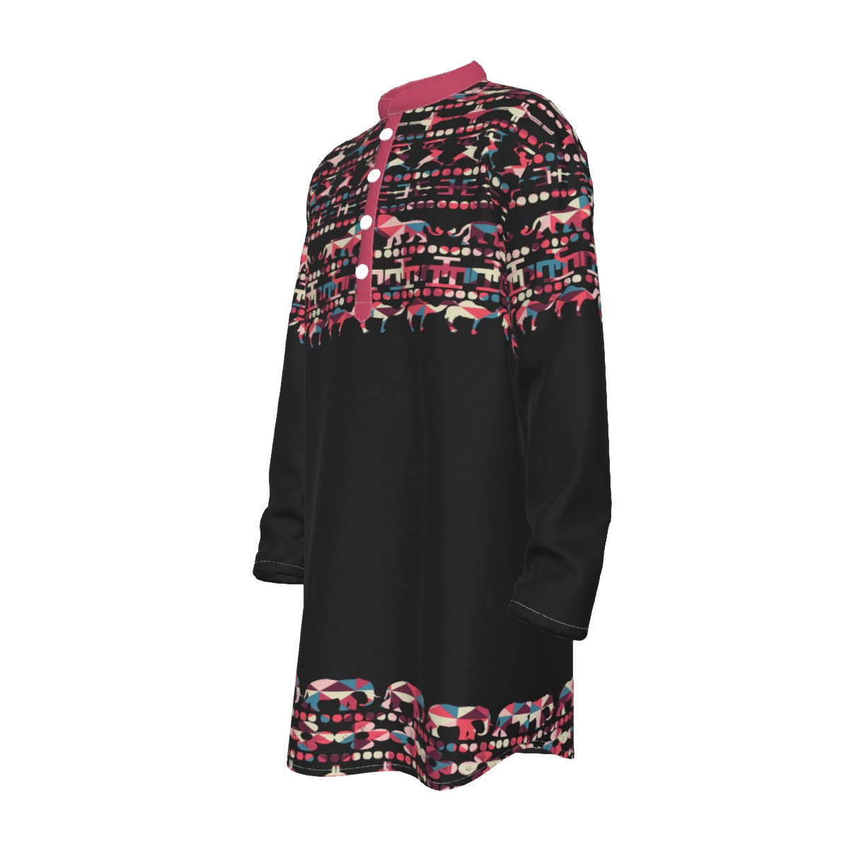 Hebrew Israelite Men's Tribal Animal Fusia All-Over Print Men's Stand-up Collar Long Shirt