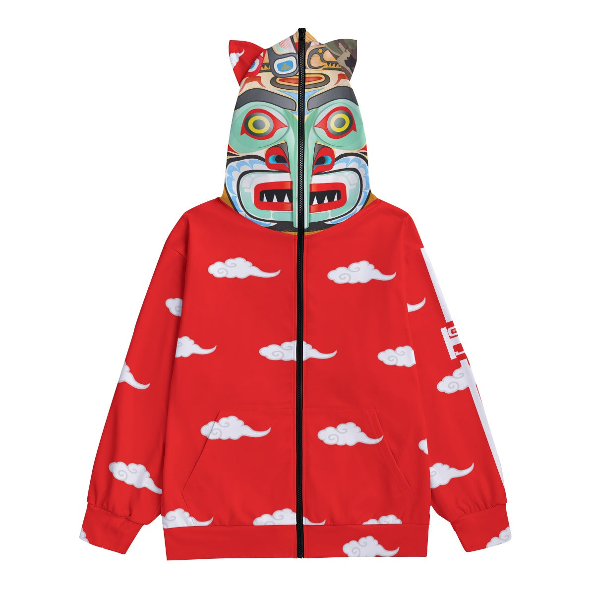 Warrior Mask All-Over Print Unisex Pullover Hoodie With Zipper Closure