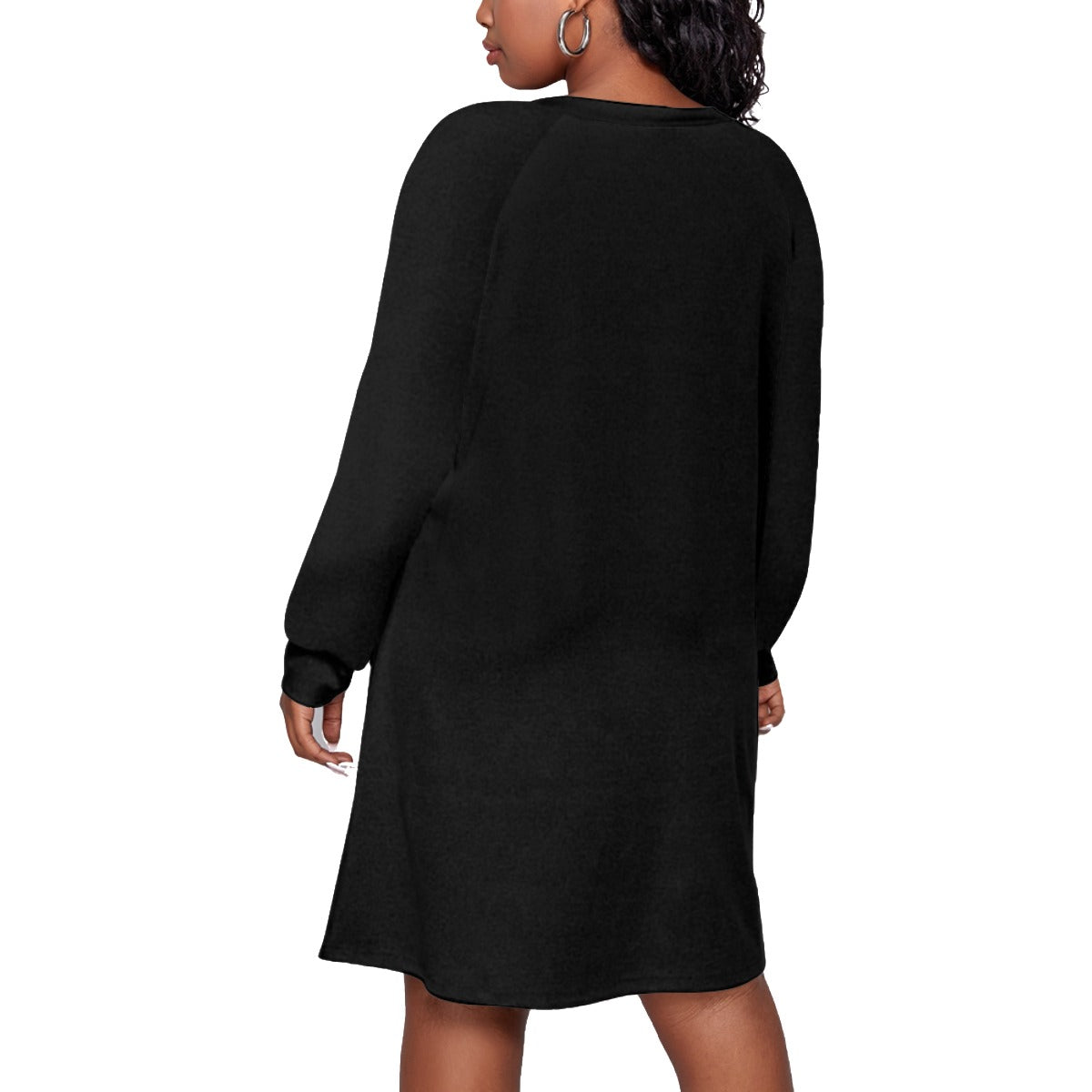 Black All-Over Print Women's Dress With Raglan Sleeve(Plus Size)