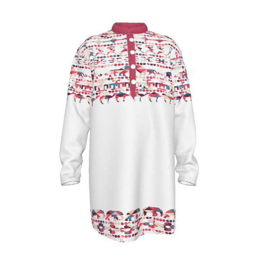 Hebrew Israelite Men's Tribal Animal Fusia White All-Over Print Men's Stand-up Collar Long Shirt