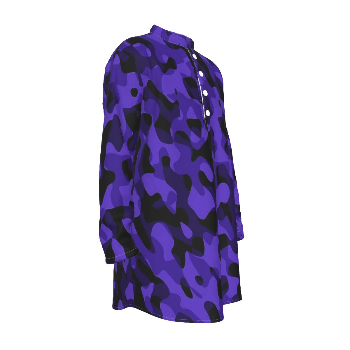 Purple Camo All-Over Print Men's Stand-up Collar Long Shirt