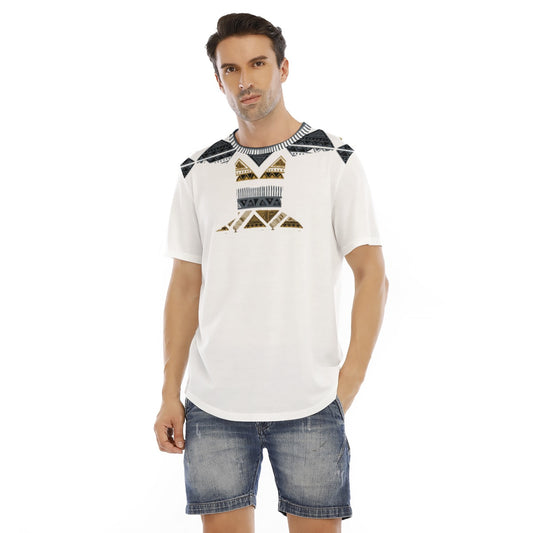 Black Gold White Tribal All-Over Print Men's Short Sleeve Rounded Hem T-shirt