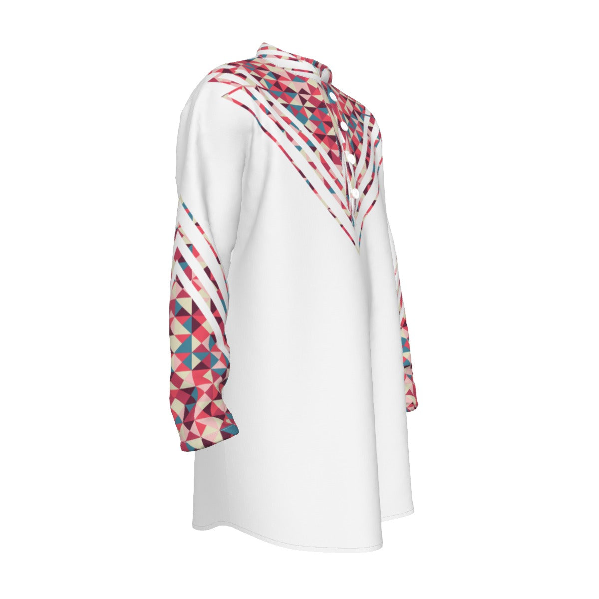 Geometric Passion Fruit White All-Over Print Men's Stand-up Collar Long Shirt