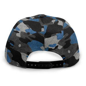Blue Camouflaged Baseball Cap With Flat Brim