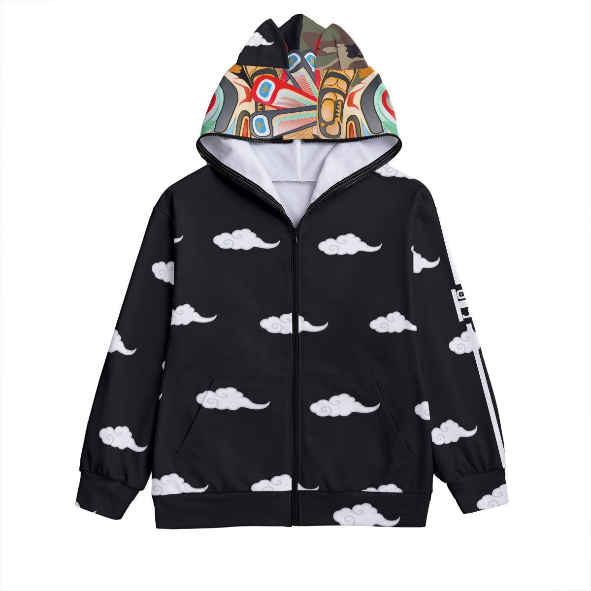 Warrior Mask All-Over Print Unisex Pullover Hoodie With Zipper Closure