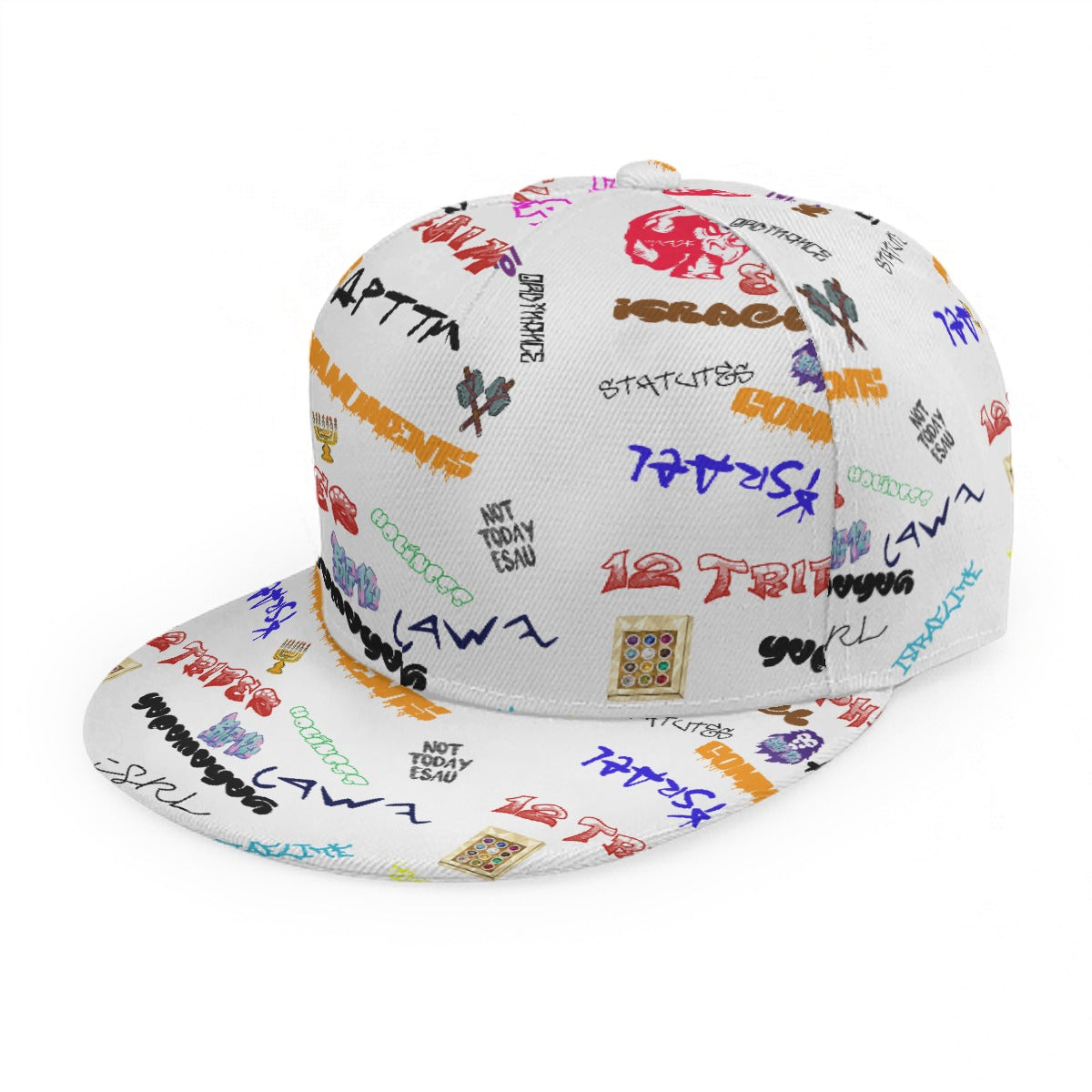 Hebrew Scribbles White Baseball Cap With Flat Brim