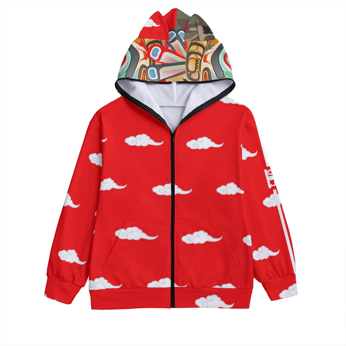 Warrior Mask All-Over Print Unisex Pullover Hoodie With Zipper Closure