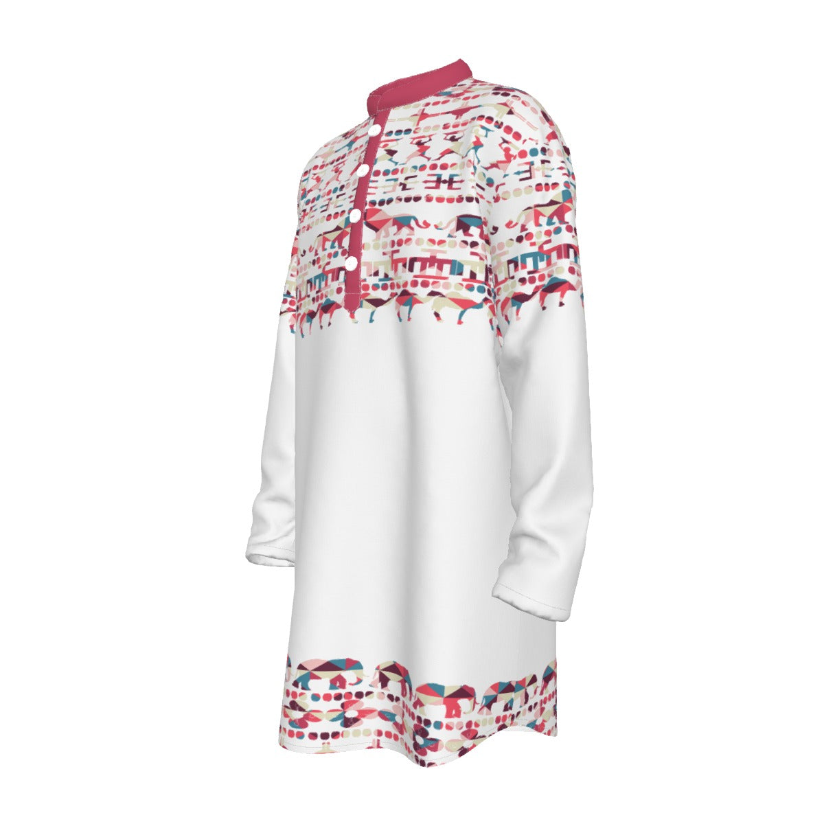 Hebrew Israelite Men's Tribal Animal Fusia White All-Over Print Men's Stand-up Collar Long Shirt