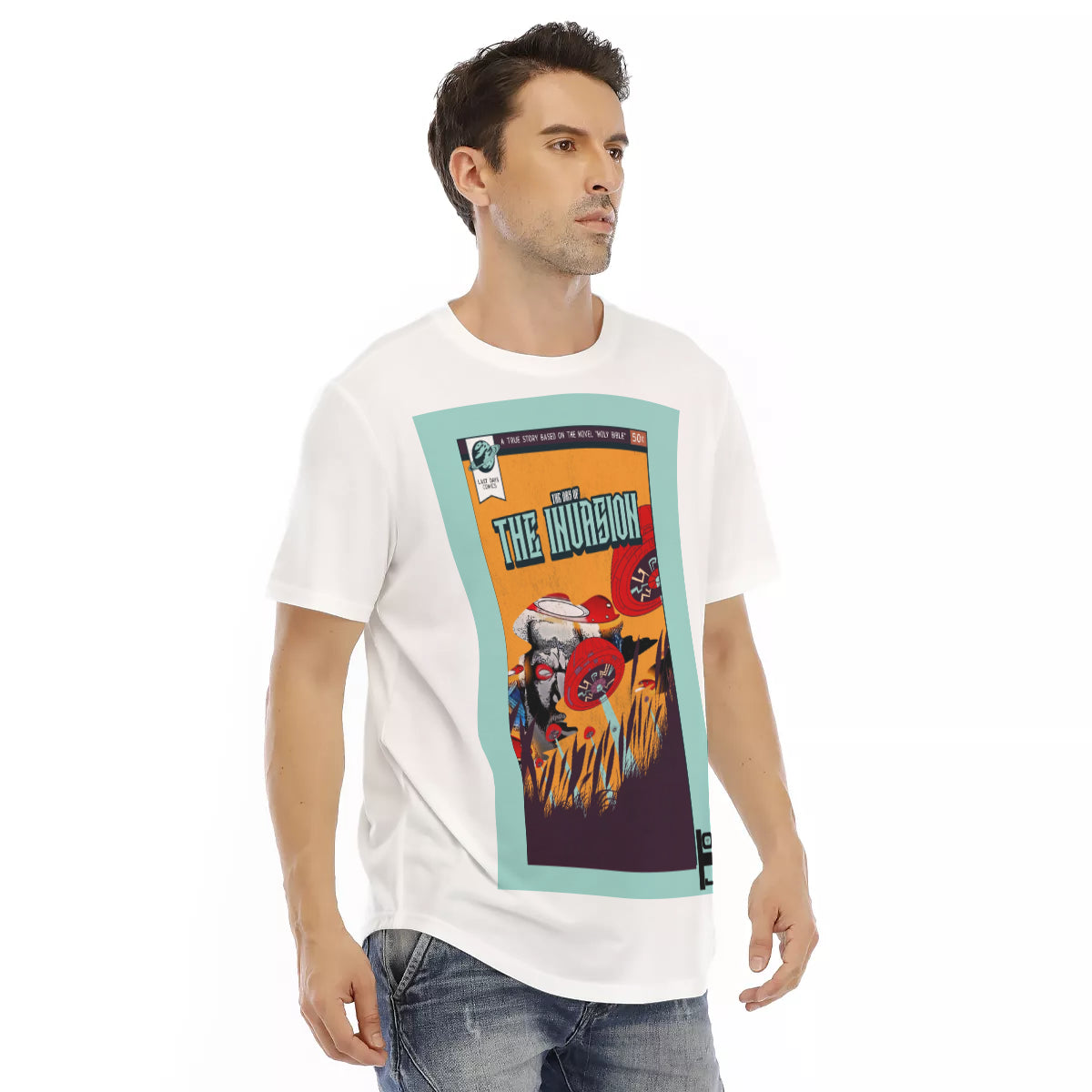 The Invasion Comic Book All-Over Print Men's Short Sleeve Rounded Hem T-shirt