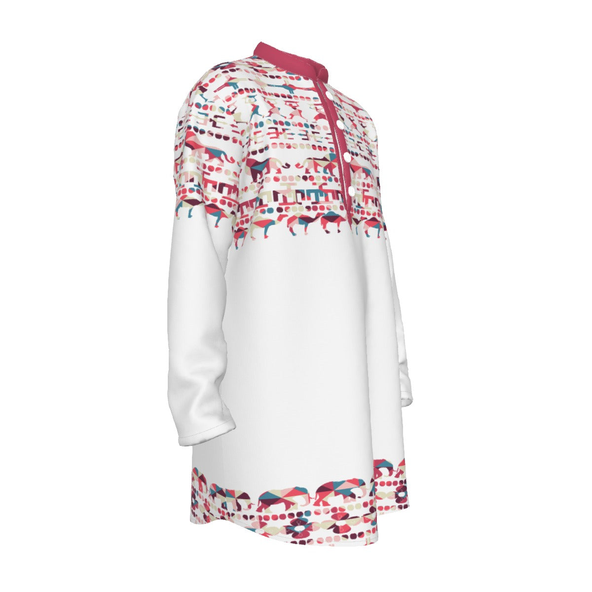 Hebrew Israelite Men's Tribal Animal Fusia White All-Over Print Men's Stand-up Collar Long Shirt