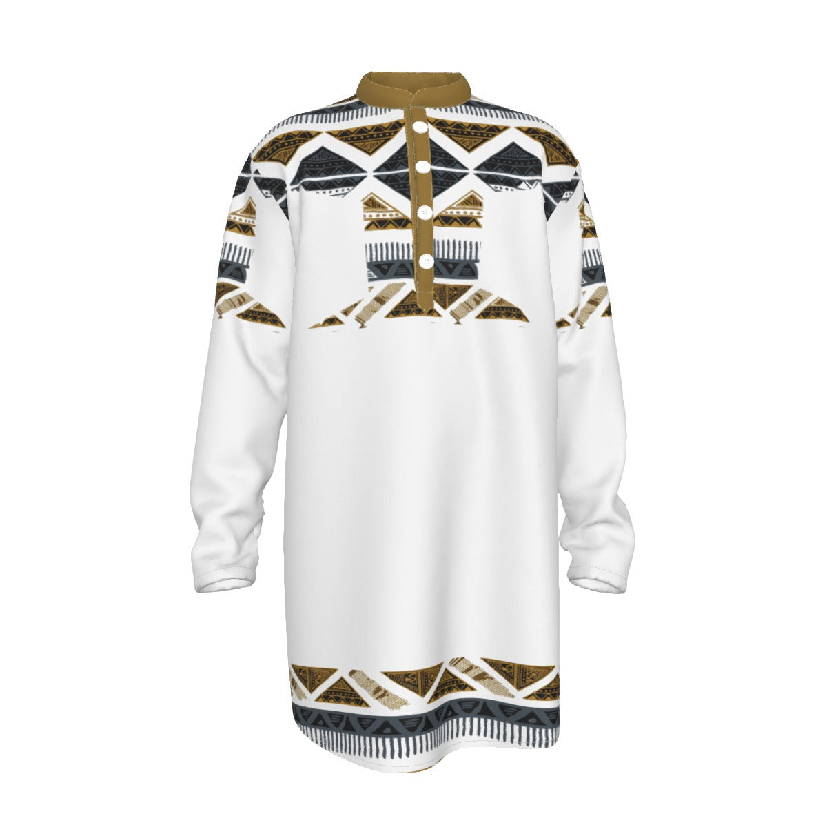 Hebrew Israelite Men's Tribal T-top White All-Over Print Men's Stand-up Collar Long Shirt