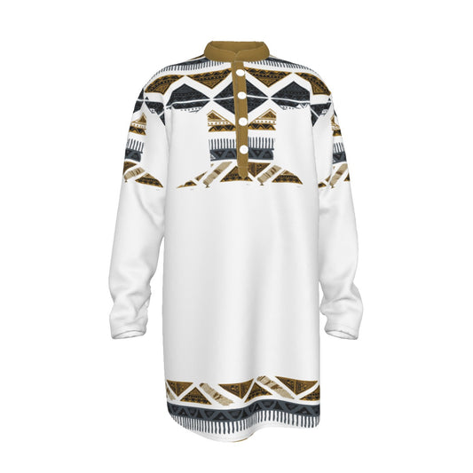 Hebrew Israelite Men's Tribal T-top White All-Over Print Men's Stand-up Collar Long Shirt