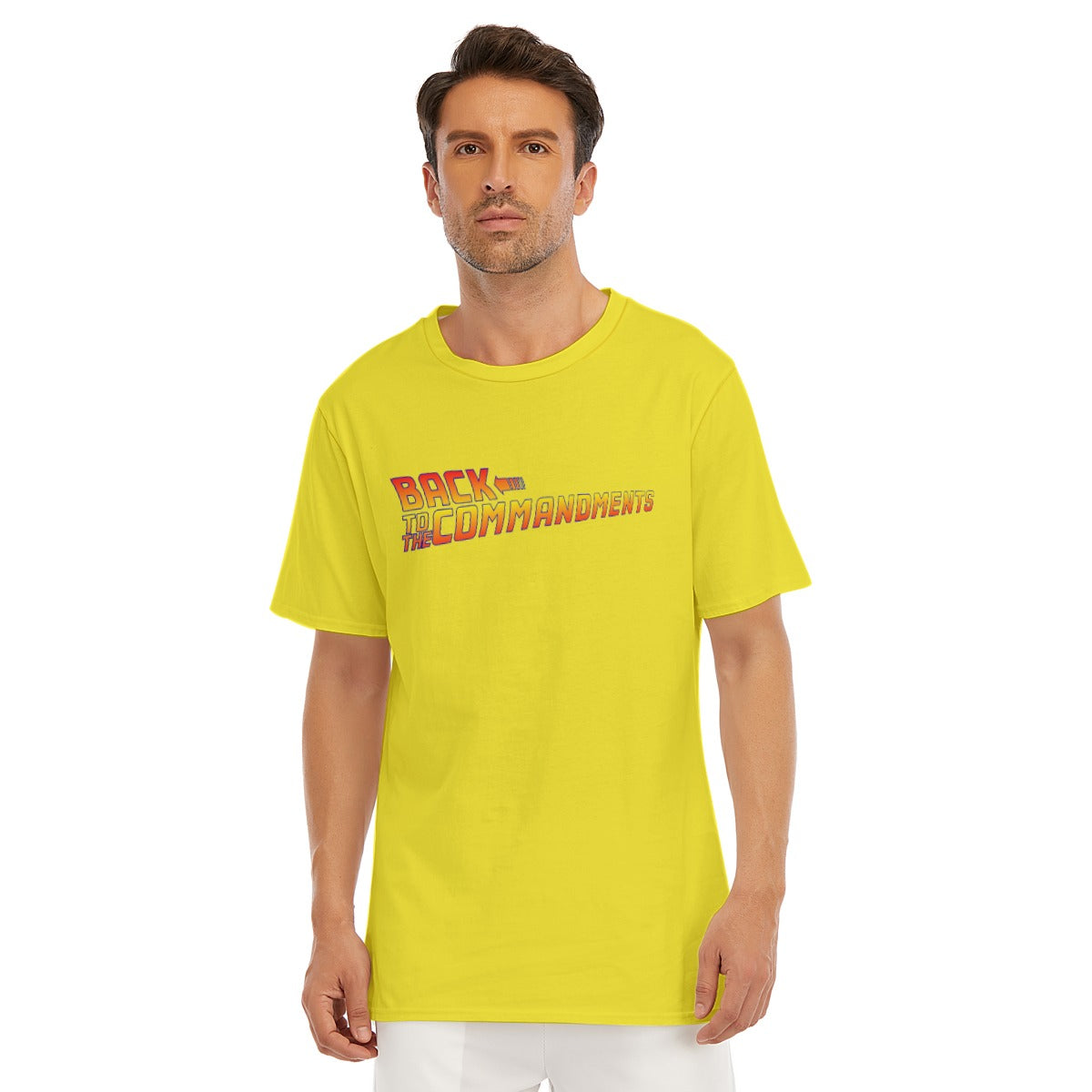 Back To The Commandments Yellow All-Over Print Men's O-Neck T-Shirt | 190GSM Cotton
