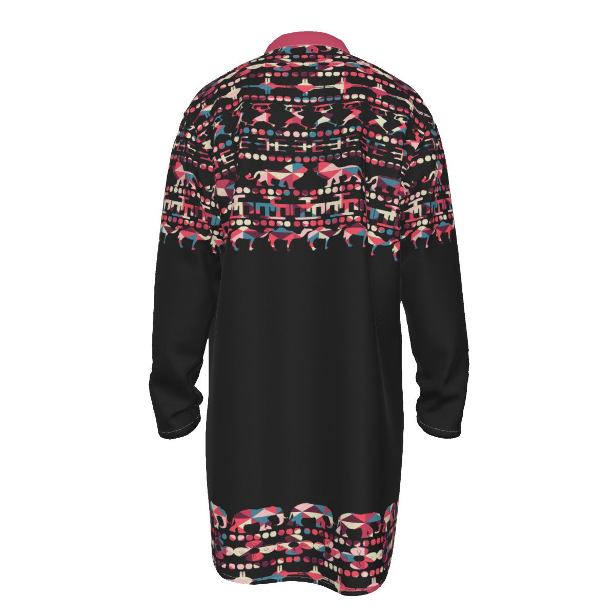 Hebrew Israelite Men's Tribal Animal Fusia All-Over Print Men's Stand-up Collar Long Shirt