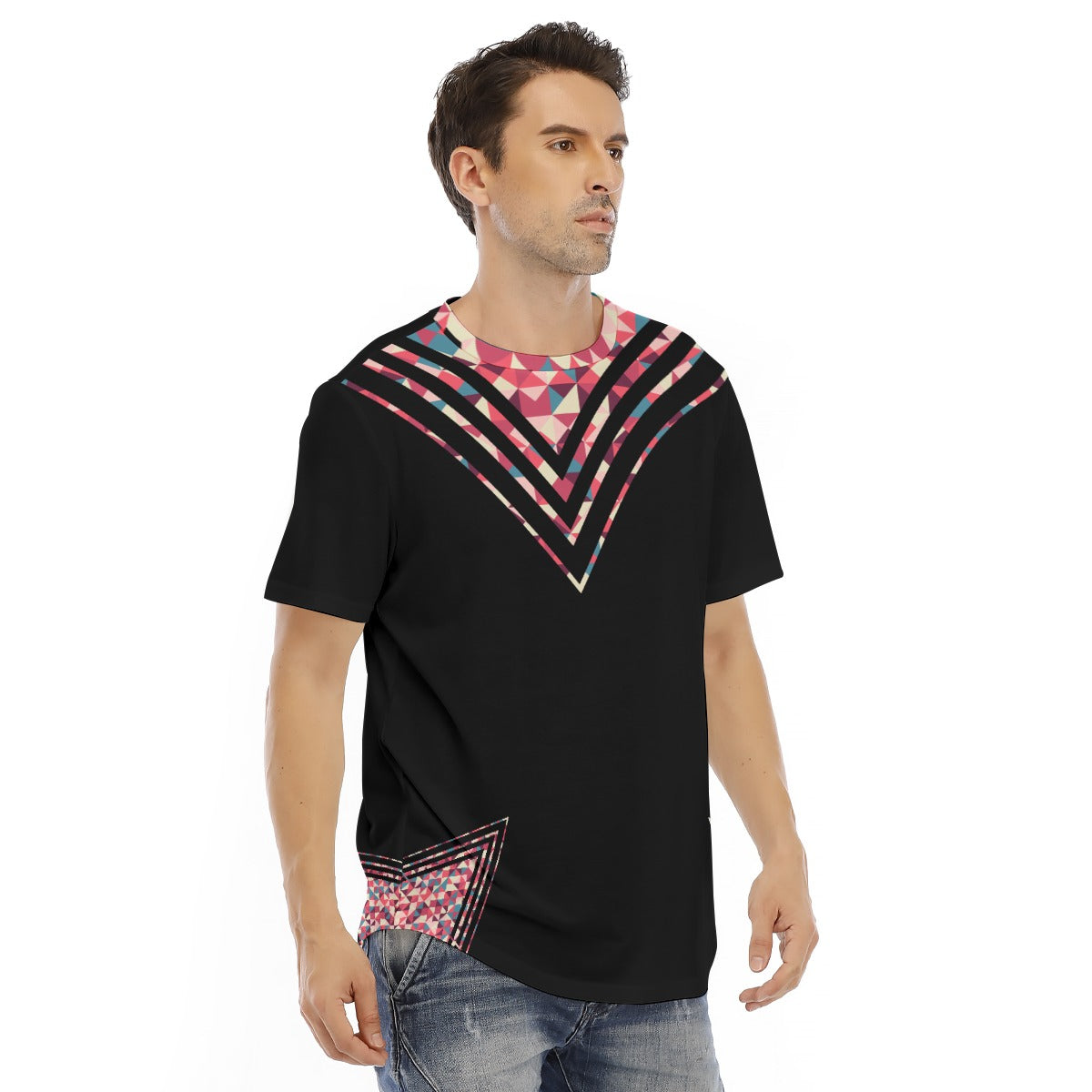 Triangle Fusia Ethnic Pattern All-Over Print Men's Short Sleeve Rounded Hem T-shirt