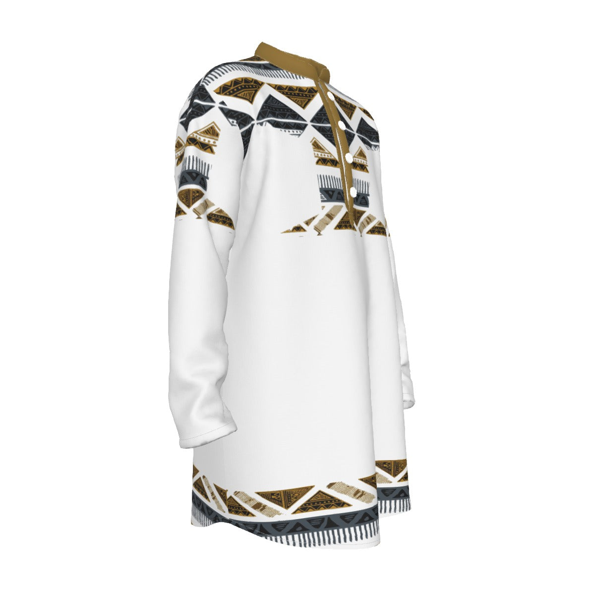 Hebrew Israelite Men's Tribal T-top White All-Over Print Men's Stand-up Collar Long Shirt