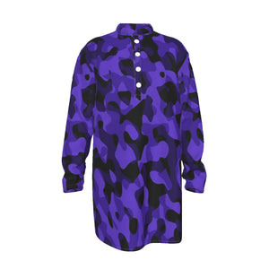 Purple Camo All-Over Print Men's Stand-up Collar Long Shirt
