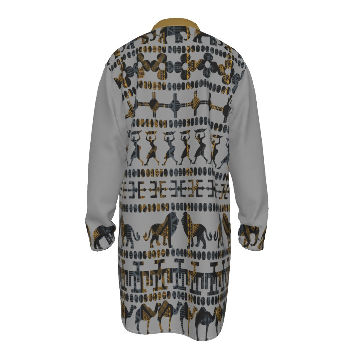 Hebrew Israelite Men's Tribal Animal Black Gold All-Over Print Men's Stand-up Collar Long Shirt
