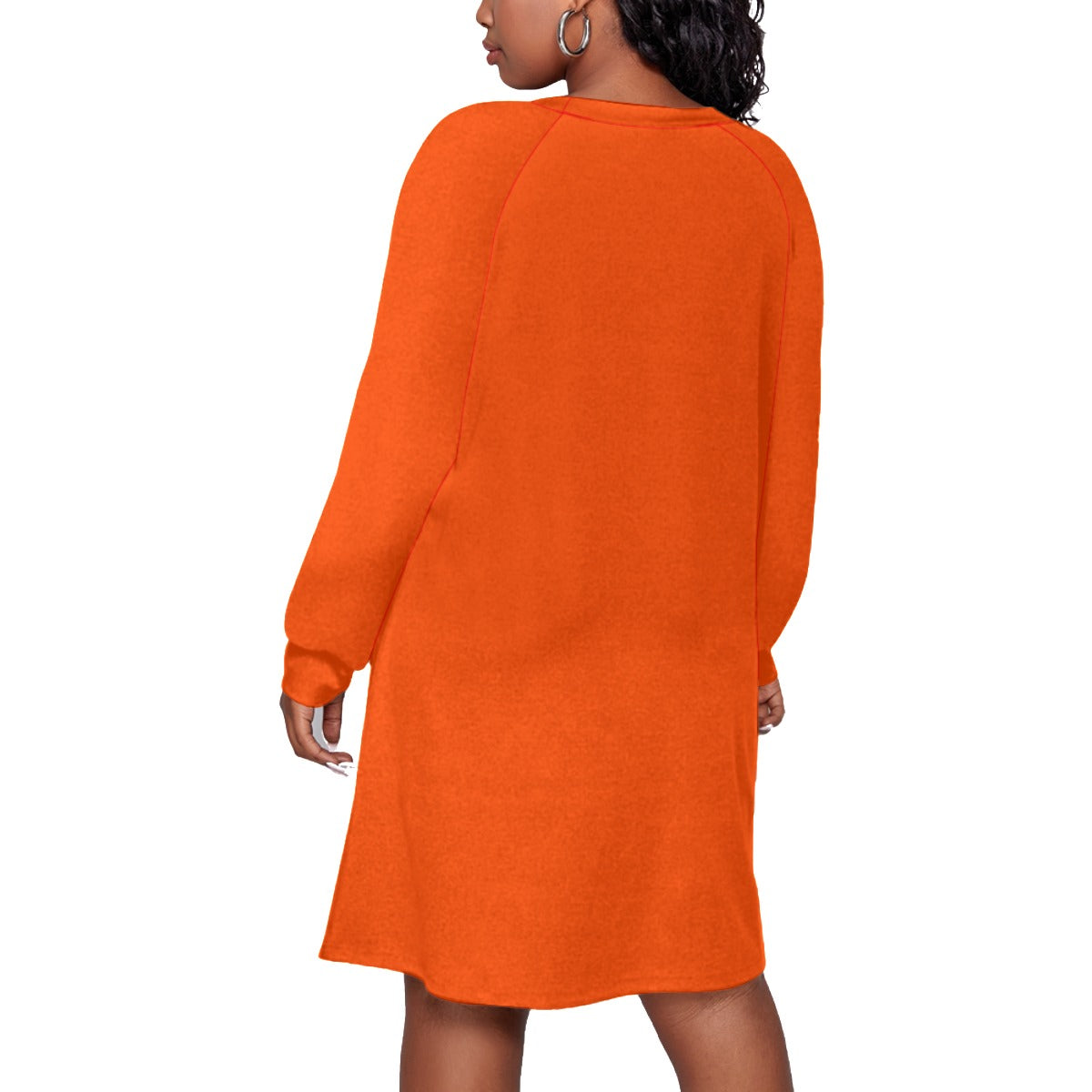Orange All-Over Print Women's Dress With Raglan Sleeve(Plus Size)