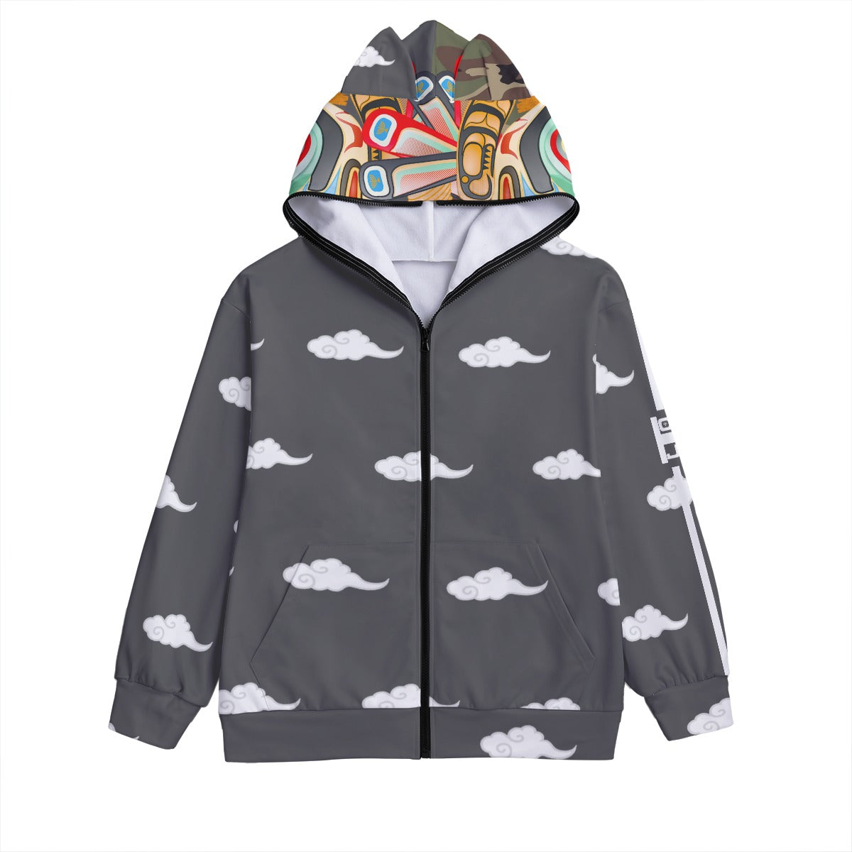 Warrior Mask All-Over Print Unisex Pullover Hoodie With Zipper Closure