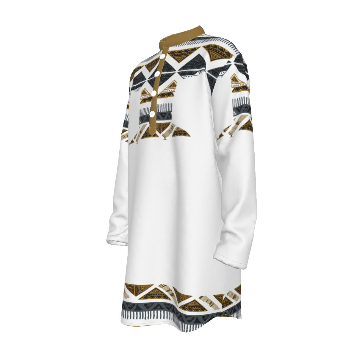 Hebrew Israelite Men's Tribal T-top White All-Over Print Men's Stand-up Collar Long Shirt