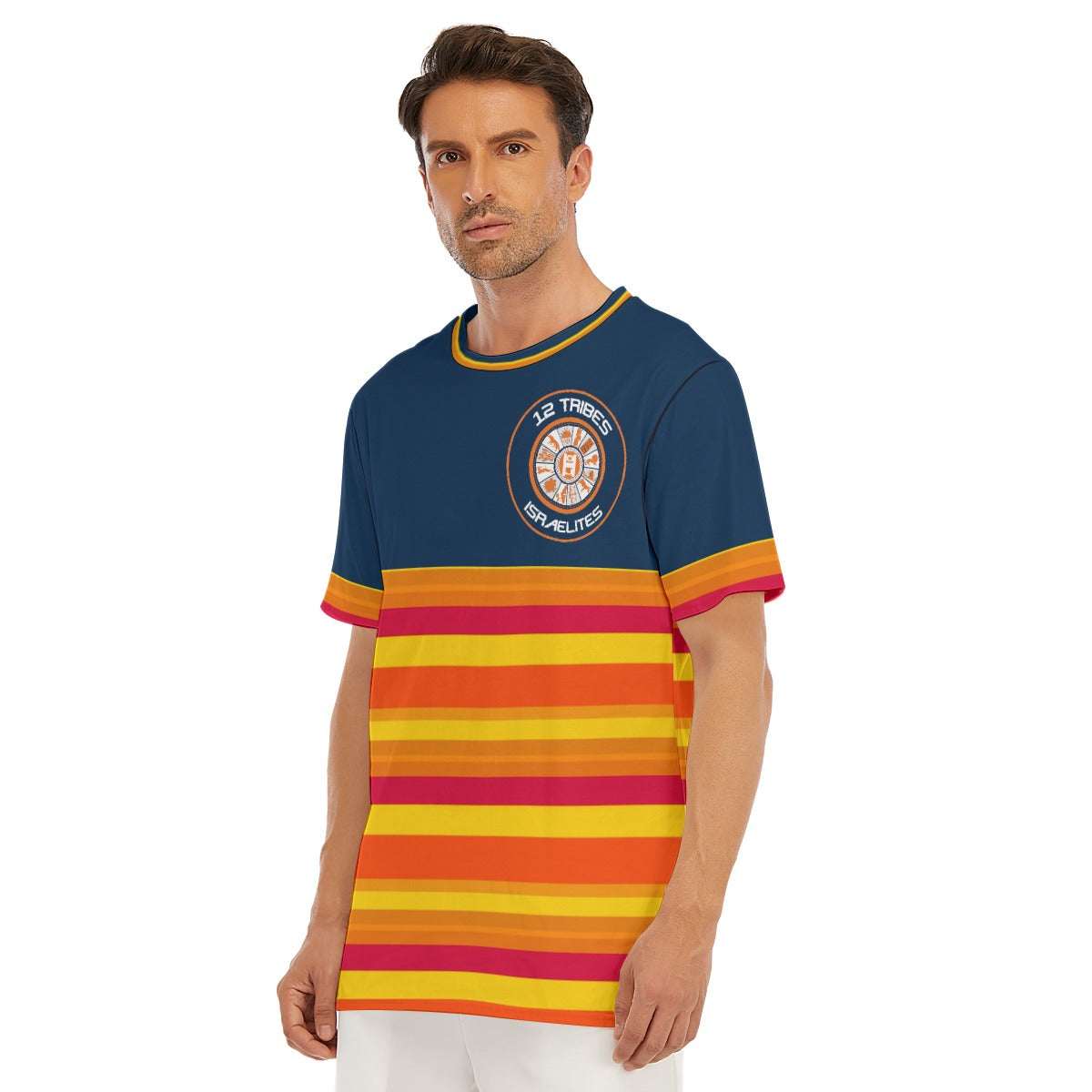 H-Town Official Brand Large Logo Navy Deep All-Over Print Men's O-Neck T-Shirt | 190GSM Cotton