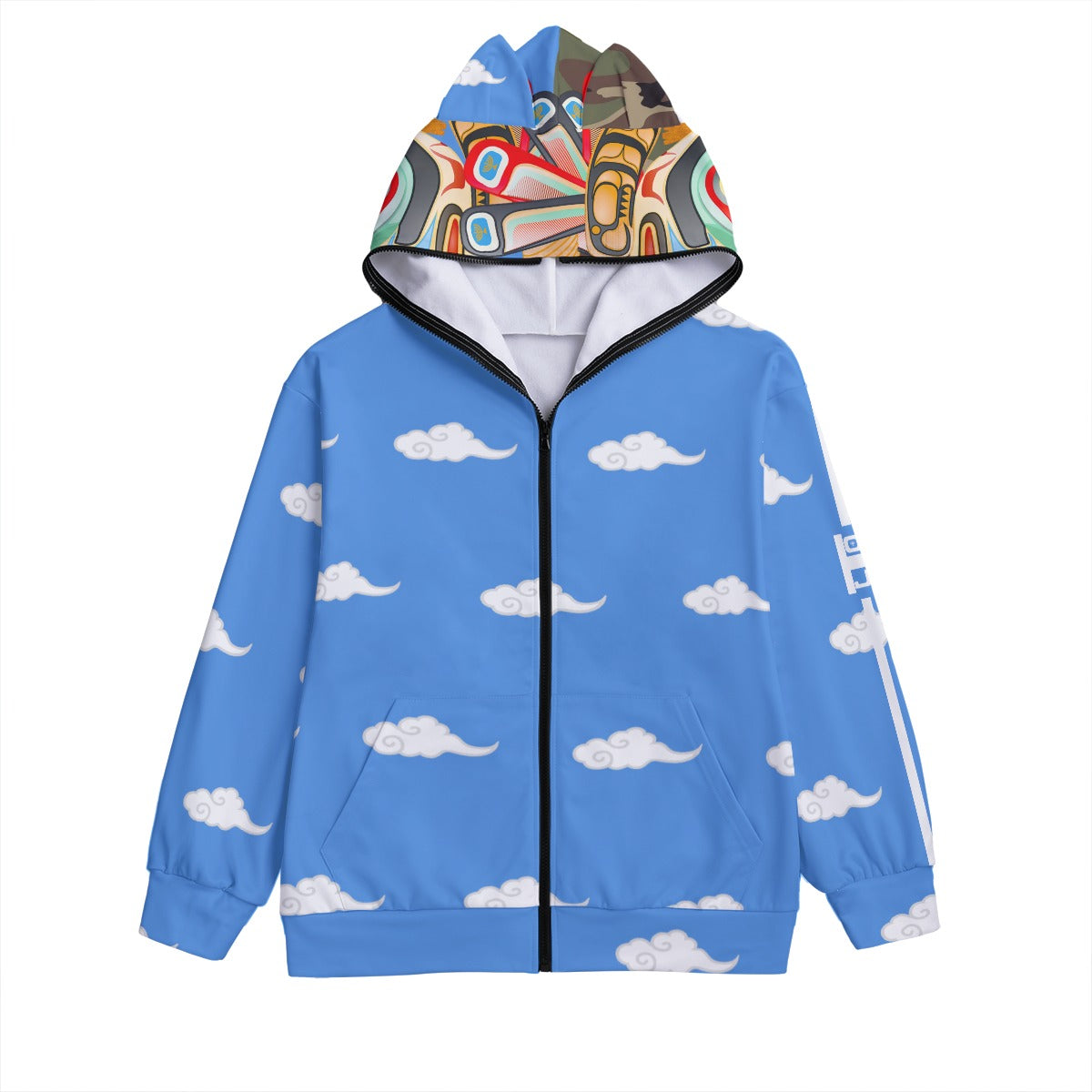 Warrior Mask All-Over Print Unisex Pullover Hoodie With Zipper Closure