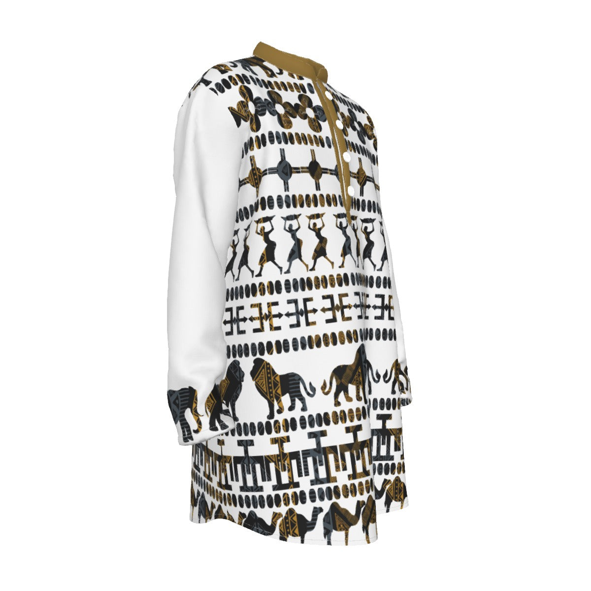 Hebrew Israelite Men's Tribal Animal Black Gold All-Over Print Men's Stand-up Collar Long Shirt