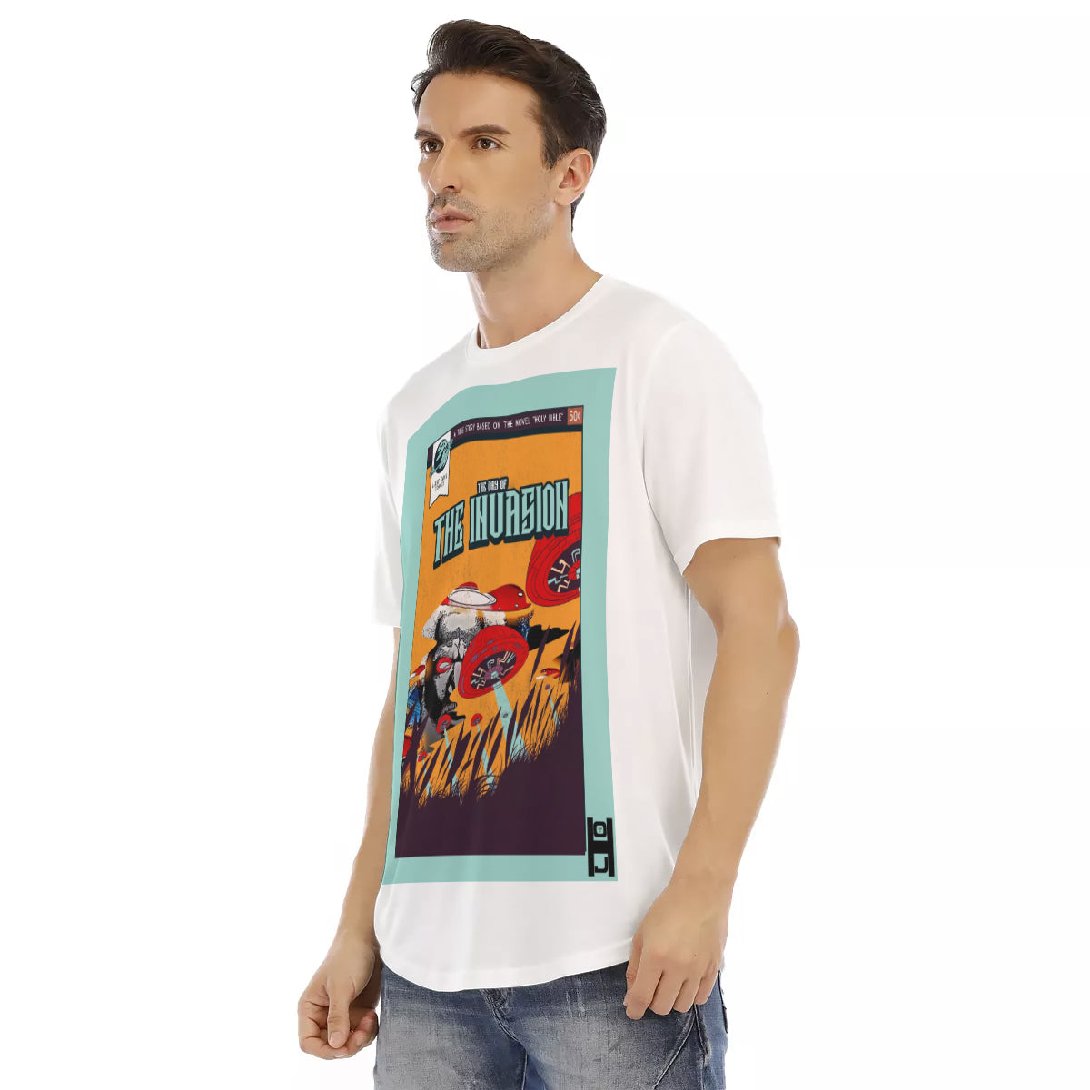 The Invasion Comic Book All-Over Print Men's Short Sleeve Rounded Hem T-shirt