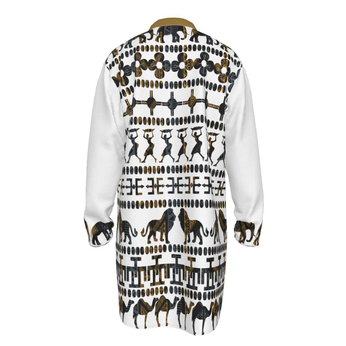 Hebrew Israelite Men's Tribal Animal Black Gold All-Over Print Men's Stand-up Collar Long Shirt