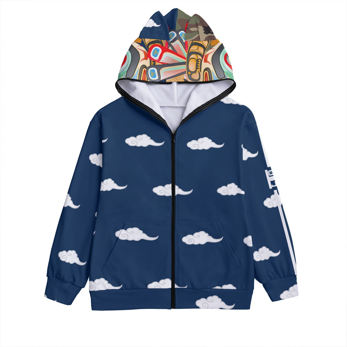 Warrior Mask All-Over Print Unisex Pullover Hoodie With Zipper Closure