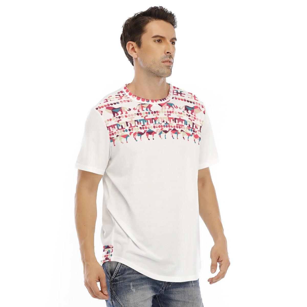 Tribal Fusia Animal All-Over Print Men's Short Sleeve Rounded Hem T-shirt
