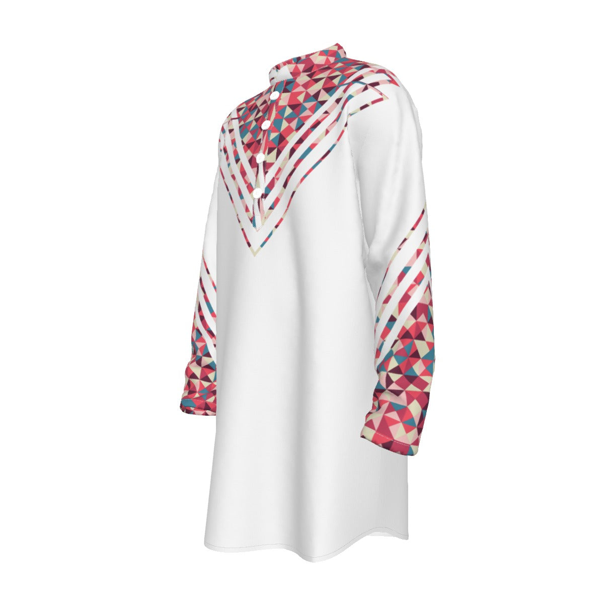 Geometric Passion Fruit White All-Over Print Men's Stand-up Collar Long Shirt