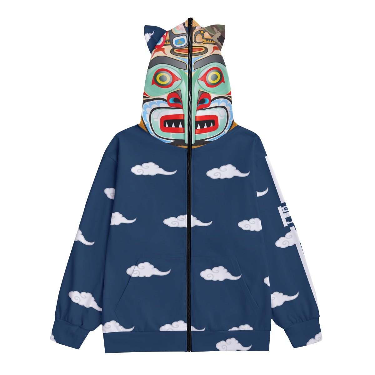 Warrior Mask All-Over Print Unisex Pullover Hoodie With Zipper Closure