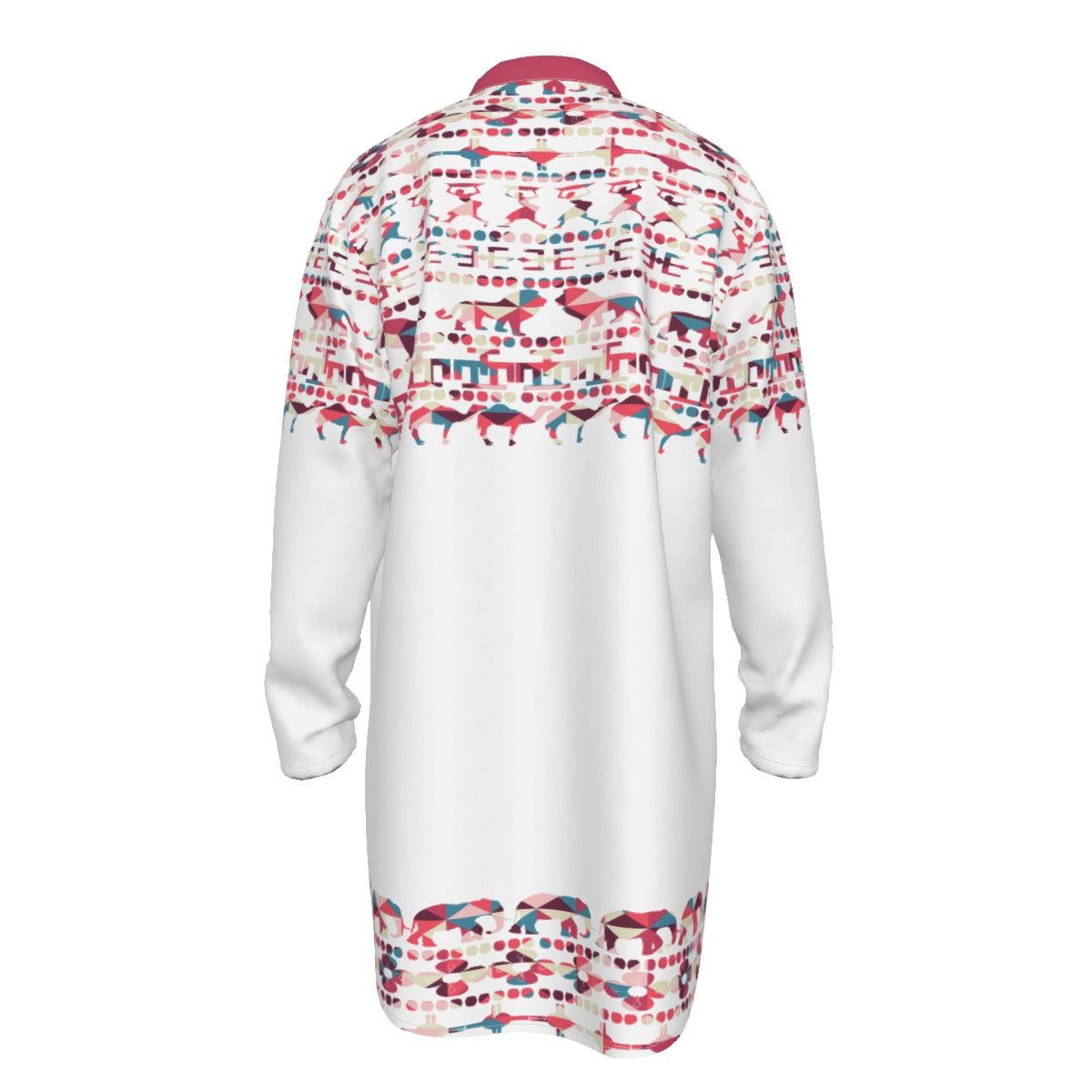 Hebrew Israelite Men's Tribal Animal Fusia White All-Over Print Men's Stand-up Collar Long Shirt