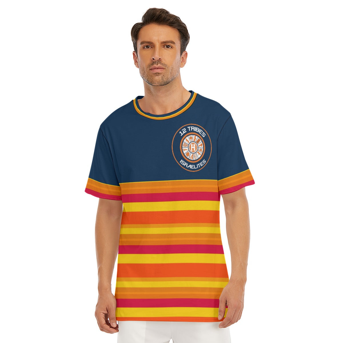 H-Town Official Brand Large Logo Navy Deep All-Over Print Men's O-Neck T-Shirt | 190GSM Cotton