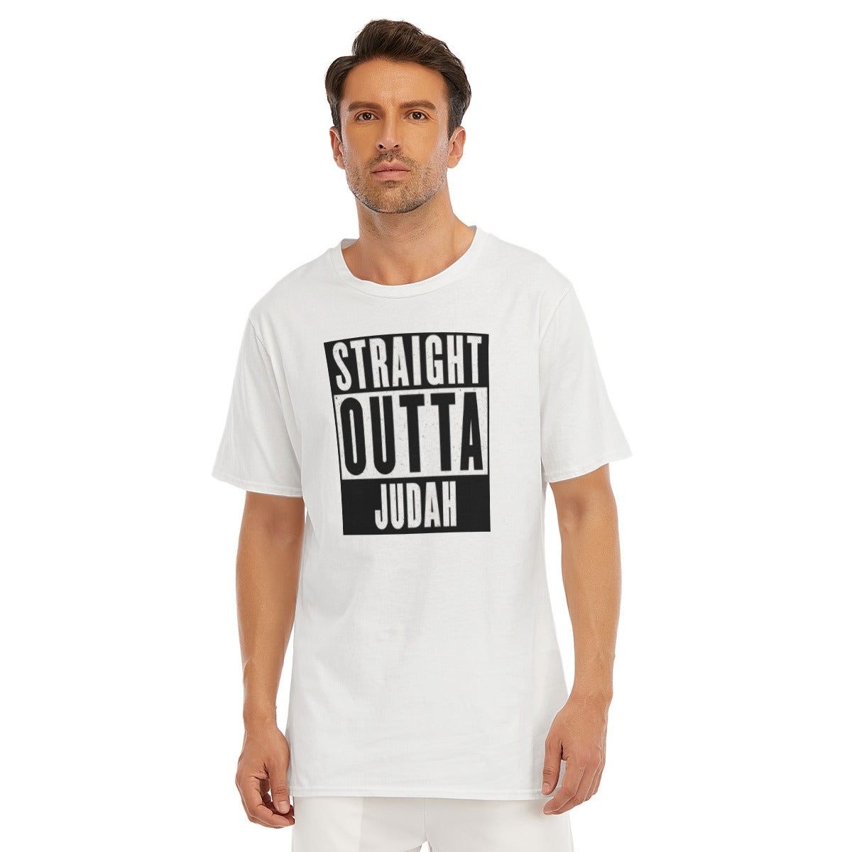 Straight Outta Judah Black Border All-Over Print Men's O-Neck T-Shirt | 190GSM Cotton