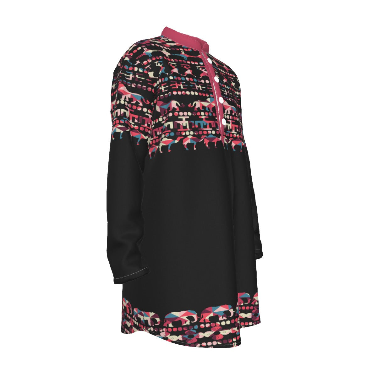Hebrew Israelite Men's Tribal Animal Fusia All-Over Print Men's Stand-up Collar Long Shirt