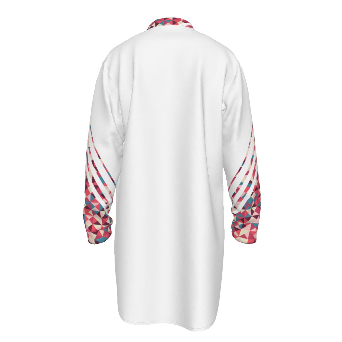 Geometric Passion Fruit White All-Over Print Men's Stand-up Collar Long Shirt